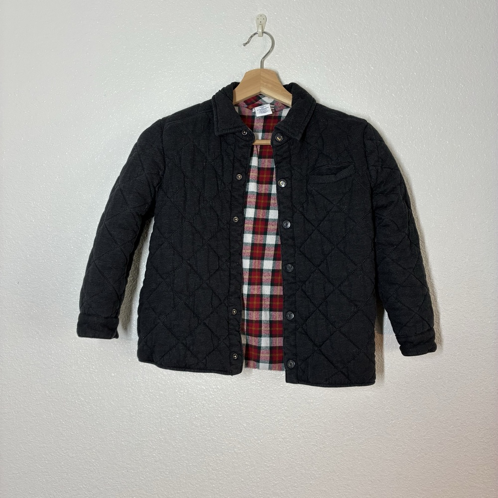 Tommy Bahama Jacket Kids 7-8 Gray Quilted Snap Front Plaid Lined Shirt Winter